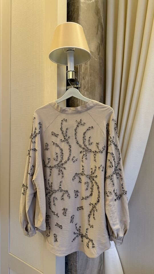 İşlemeli Keten Kimono