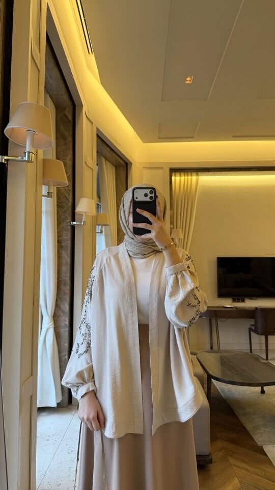 İşlemeli Keten Kimono