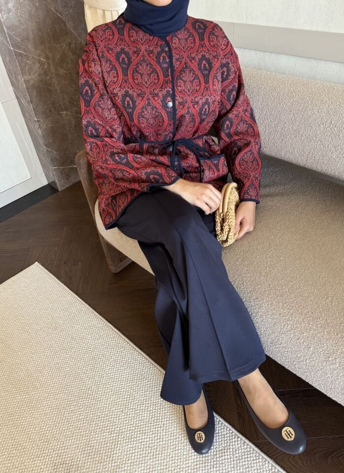 Etnik Desenli Ceket (Kırmızı Tonlar)