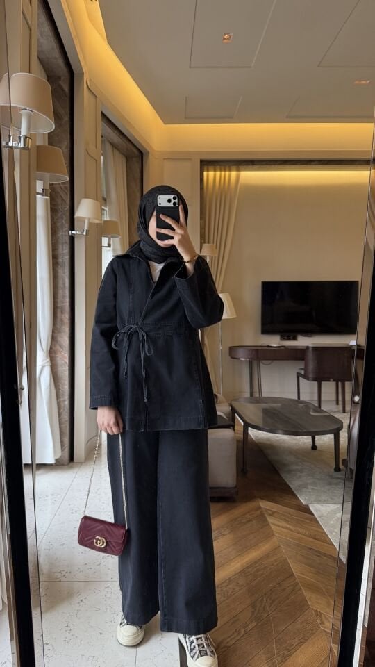 Bağlamalı Kot Takım (Siyah)