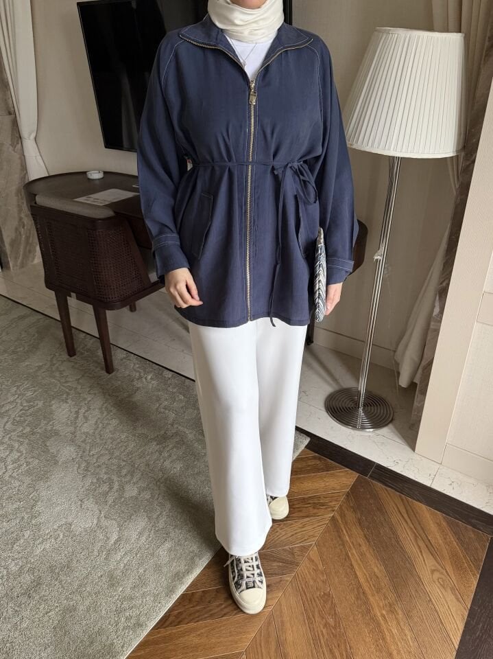 Apolet Detaylı Fermuarlı Ceket (Lacivert)