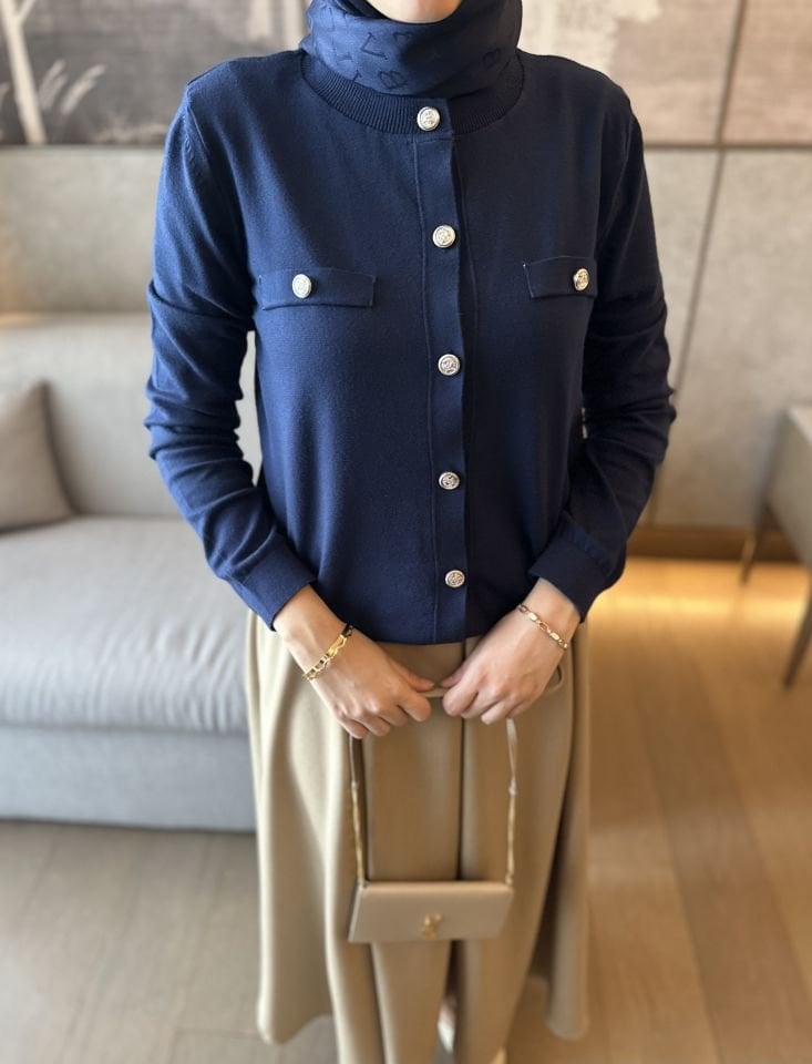 Metal Düğmeli Hırka (Lacivert)