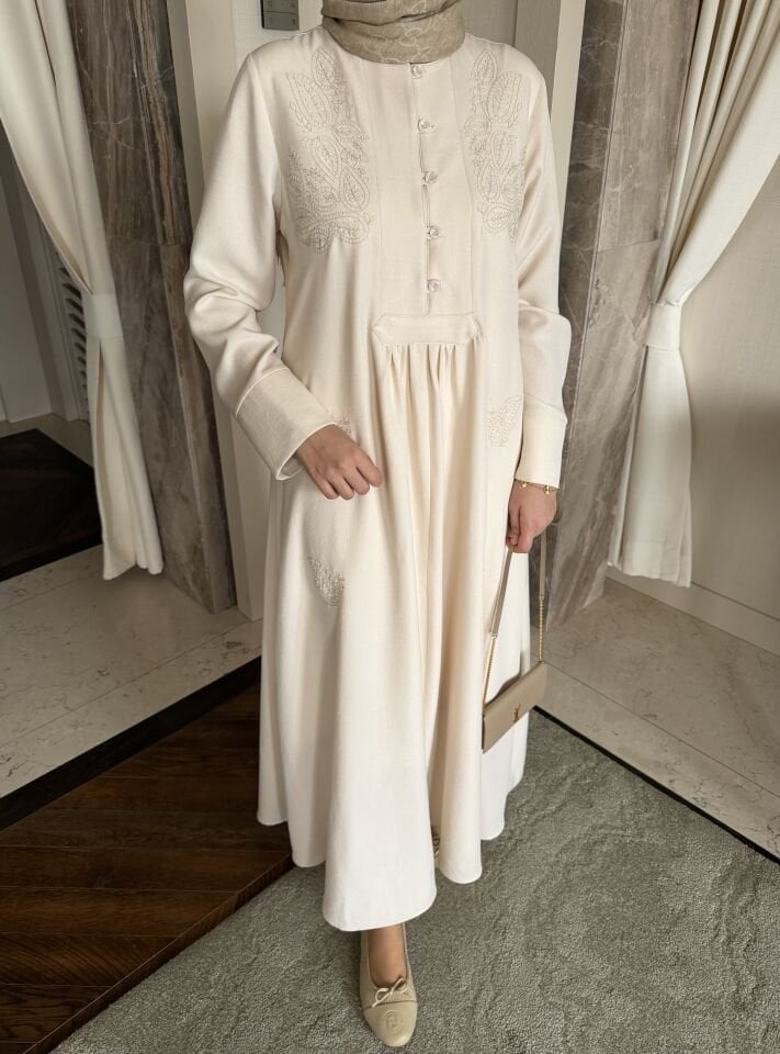 Ladure Nakışlı Elbise (Naturel)