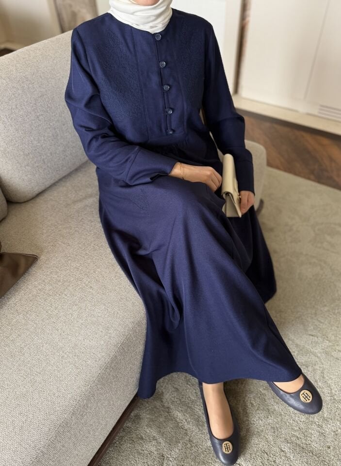 Ladure Nakışlı Elbise (Lacivert)