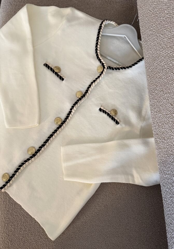 Örgü Detaylı Hırka (Kırık Beyaz)