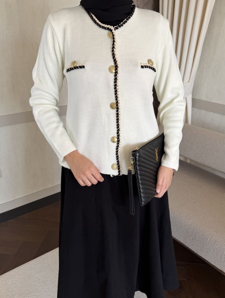 Örgü Detaylı Hırka (Kırık Beyaz)