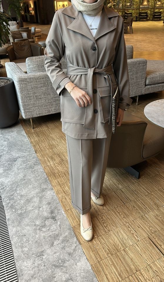 Miora İnce Gabardin Takım (Vizon)