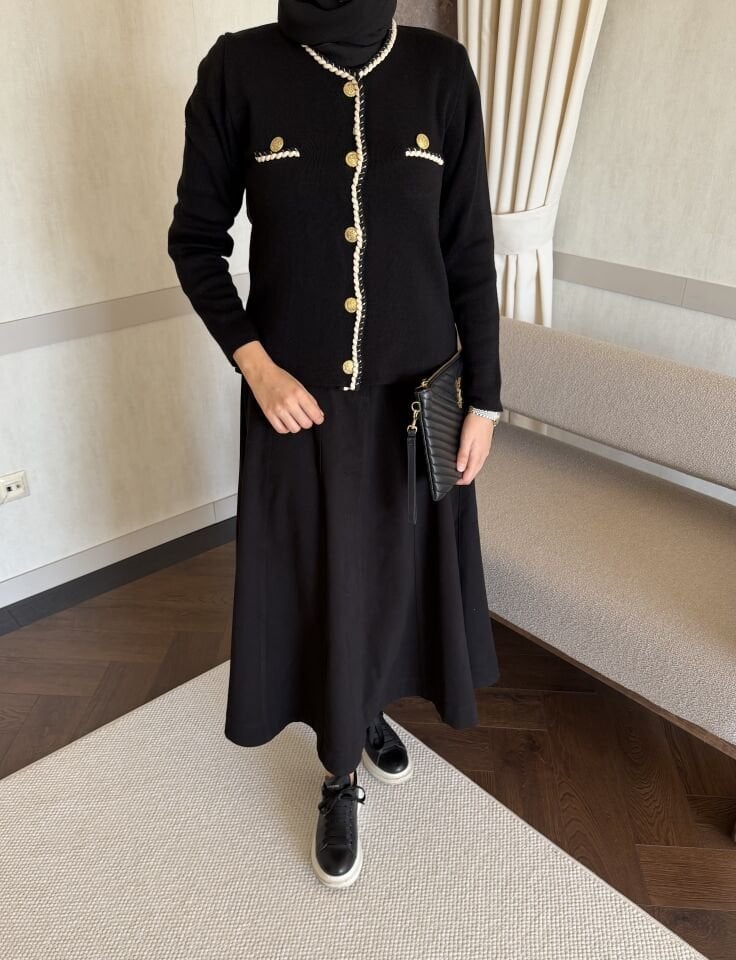 Örgü Detaylı Hırka (Siyah)