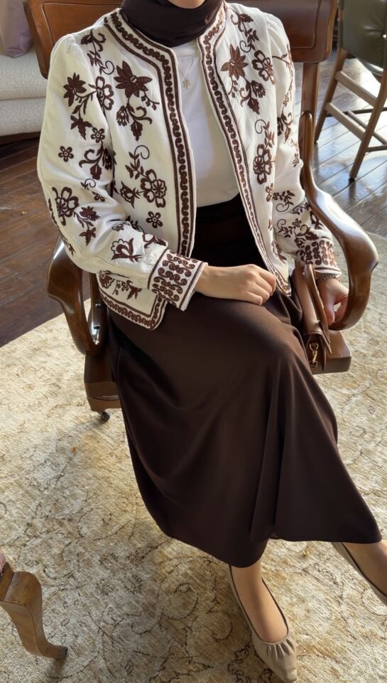 Nakışlı Müslin Ceket (Kahve Tonlar)