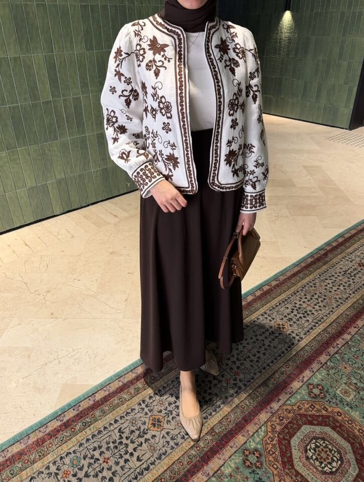 Nakışlı Müslin Ceket (Kahve Tonlar)