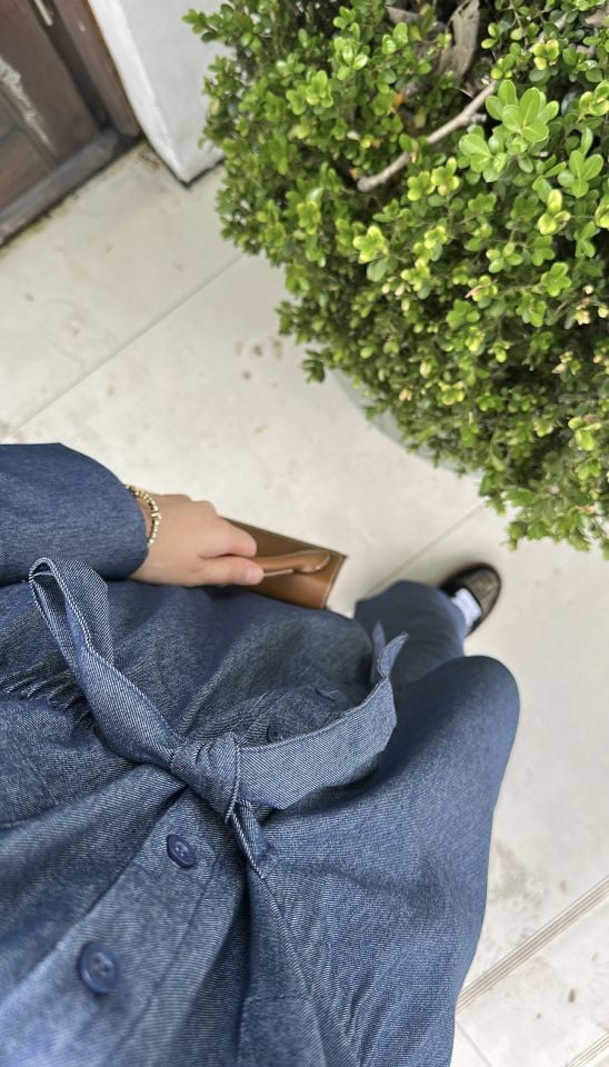 Belden Büzgülü Tensel Denim Takım
