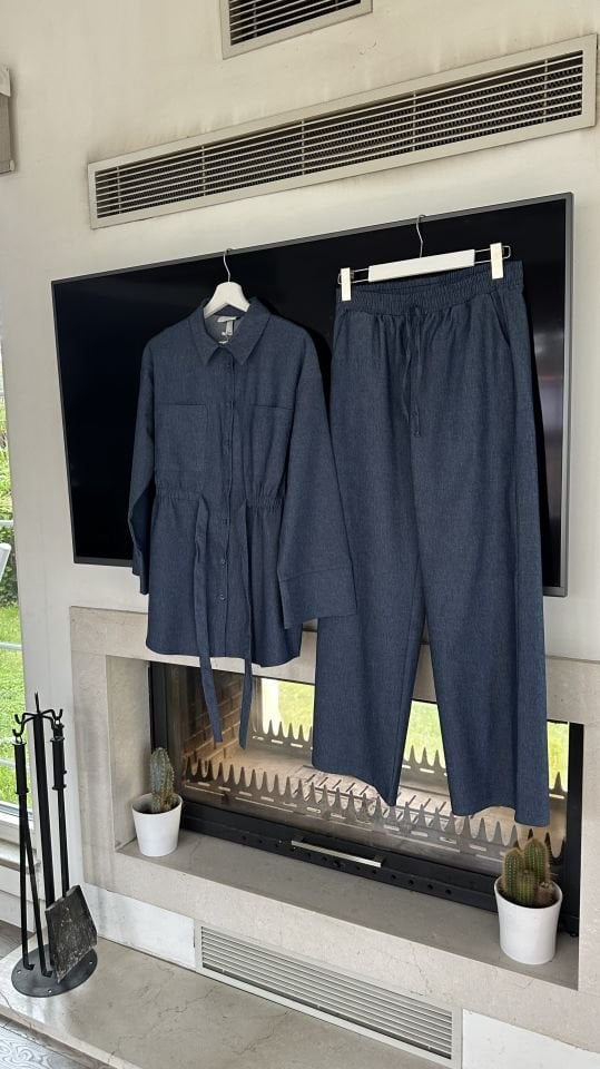 Belden Büzgülü Tensel Denim Takım