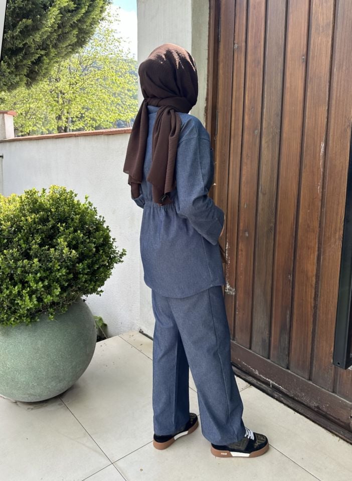 Belden Büzgülü Tensel Denim Takım
