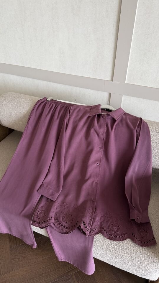 Etek Ucu Nakışlı Takım (Bordo)