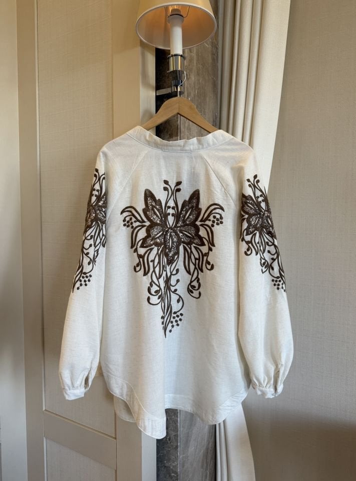 Nakışlı ve Pullu Kahverenk Detaylı Kimono