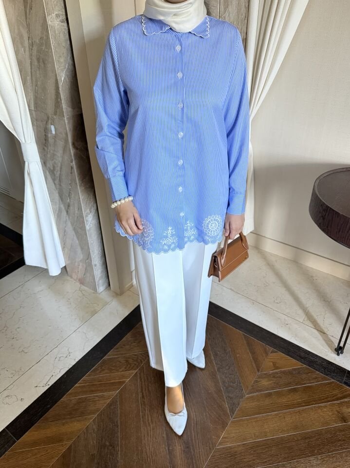 Linen Nakış Detaylı Gömlek