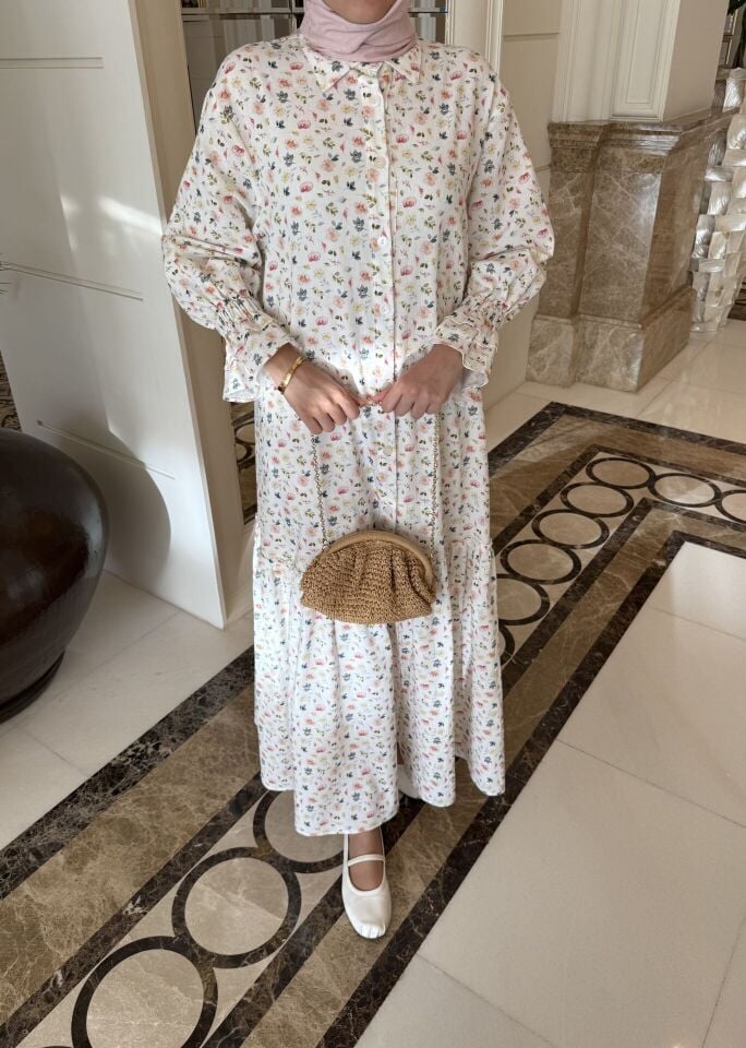 Flora Şile Bezi Elbise (Beyaz)
