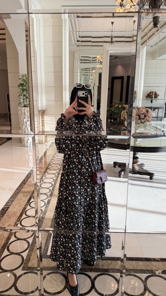 Flora Şile Bezi Elbise (Siyah)