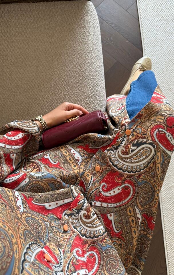 Şal Desenli Maksi Gömlek (Kırmızı Tonlar)