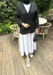 Bağlamalı Keten Kimono (Siyah)