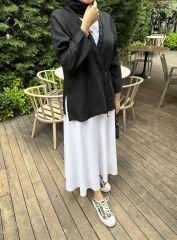 Bağlamalı Keten Kimono (Siyah)