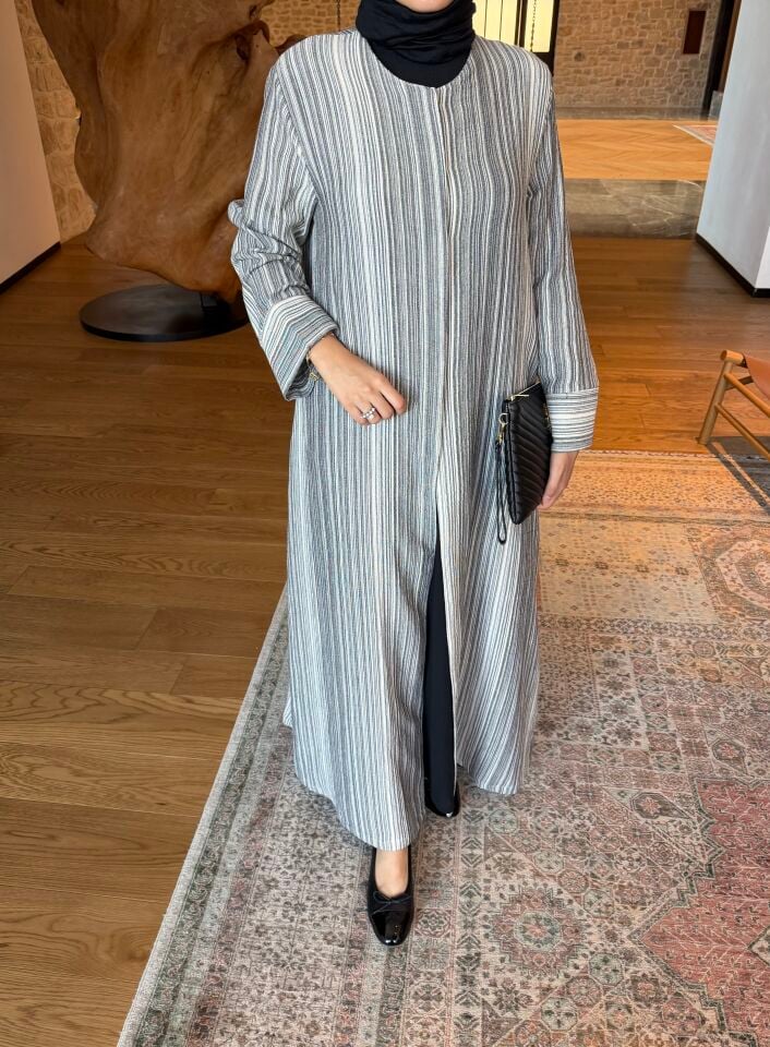 Hilla İkili Müslin Abaya Takım (Siyah Tonlar)