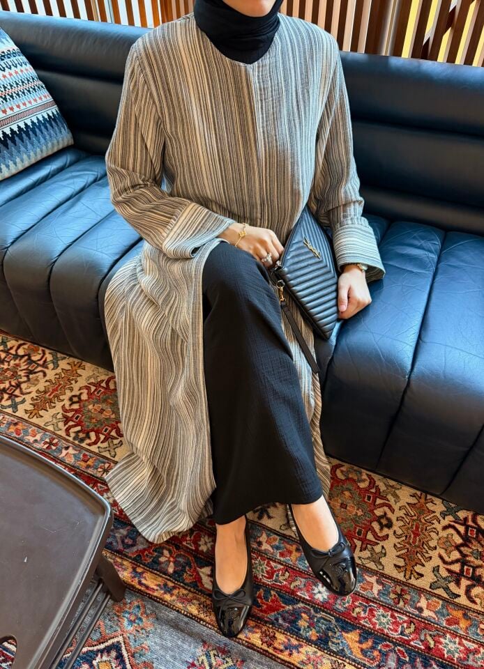 Hilla İkili Müslin Abaya Takım (Siyah Tonlar)