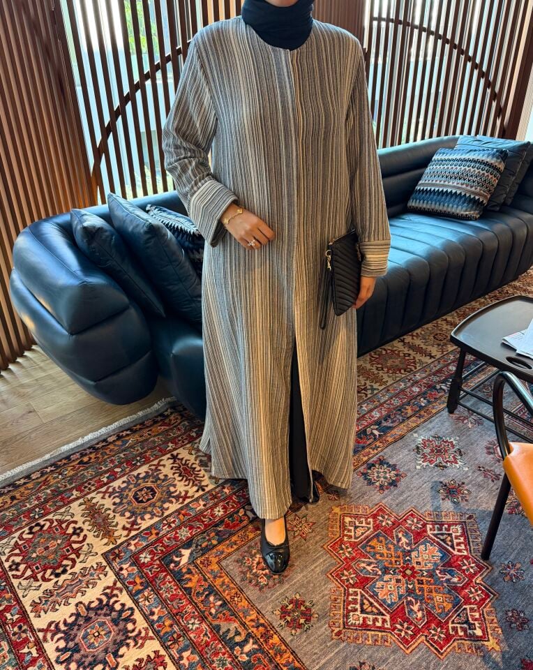 Hilla İkili Müslin Abaya Takım (Siyah Tonlar)