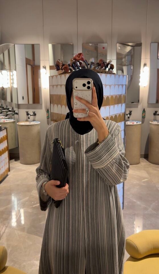 Hilla İkili Müslin Abaya Takım (Siyah Tonlar)