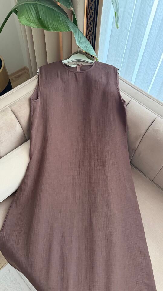Hilla İkili Müslin Abaya Takım (Kahve Tonlar)