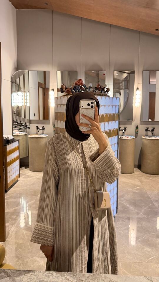 Hilla İkili Müslin Abaya Takım (Kahve Tonlar)