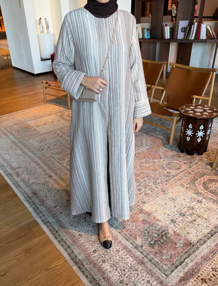 Hilla İkili Müslin Abaya Takım (Kahve Tonlar)