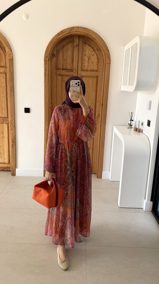 Amber Şifon Elbise (Koyu Pembe Tonlar)