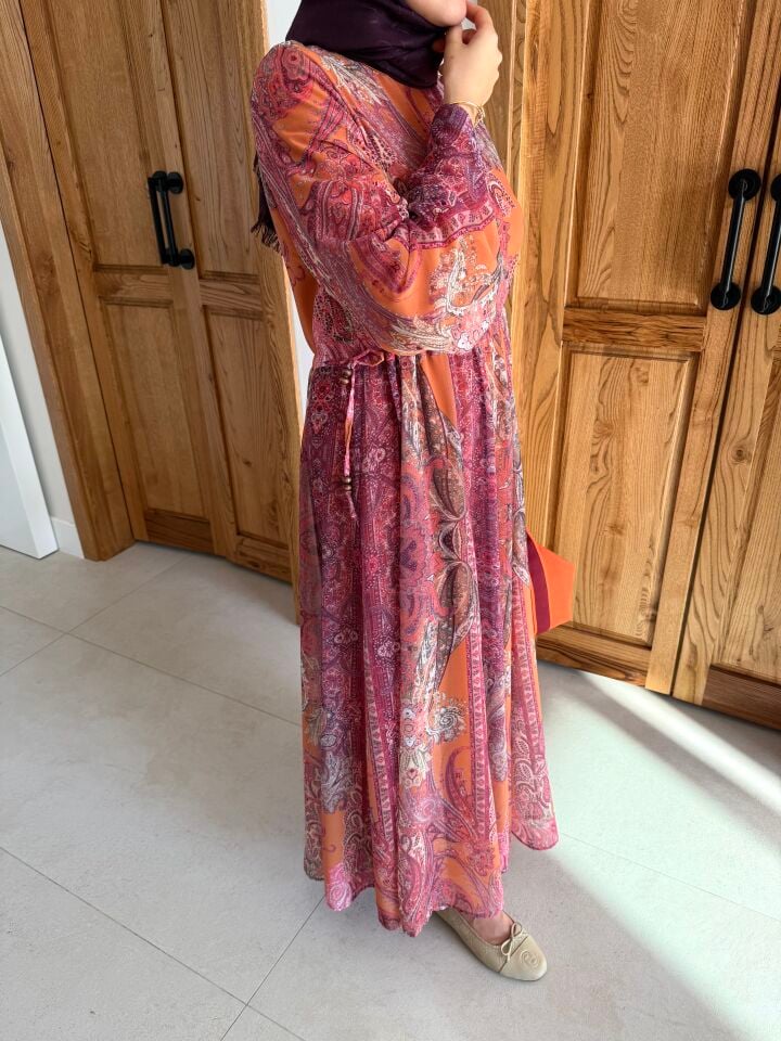 Amber Şifon Elbise (Koyu Pembe Tonlar)