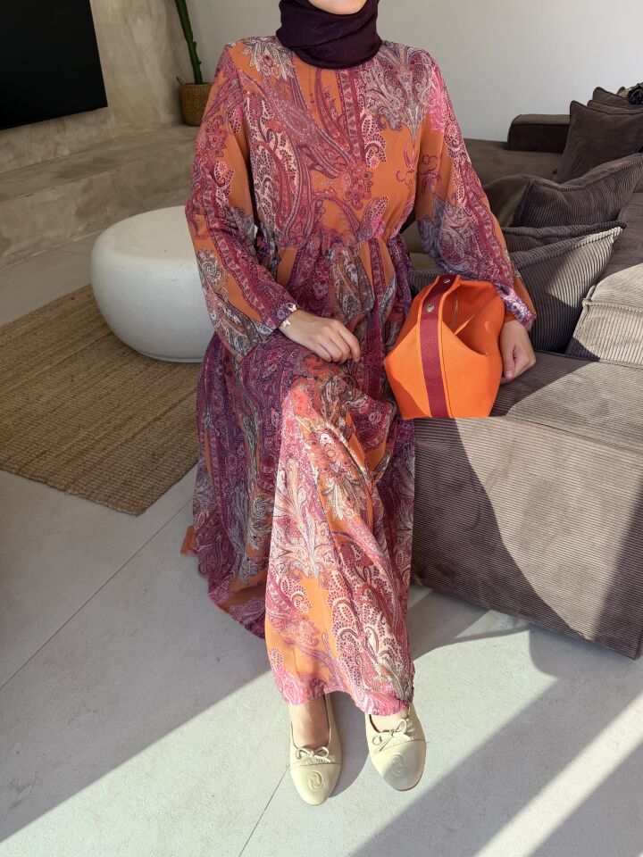 Amber Şifon Elbise (Koyu Pembe Tonlar)