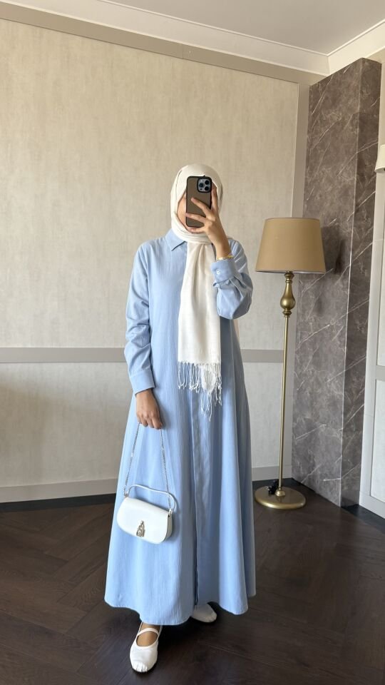Şile Bezi Gömlek Elbise (Bebe Mavisi)