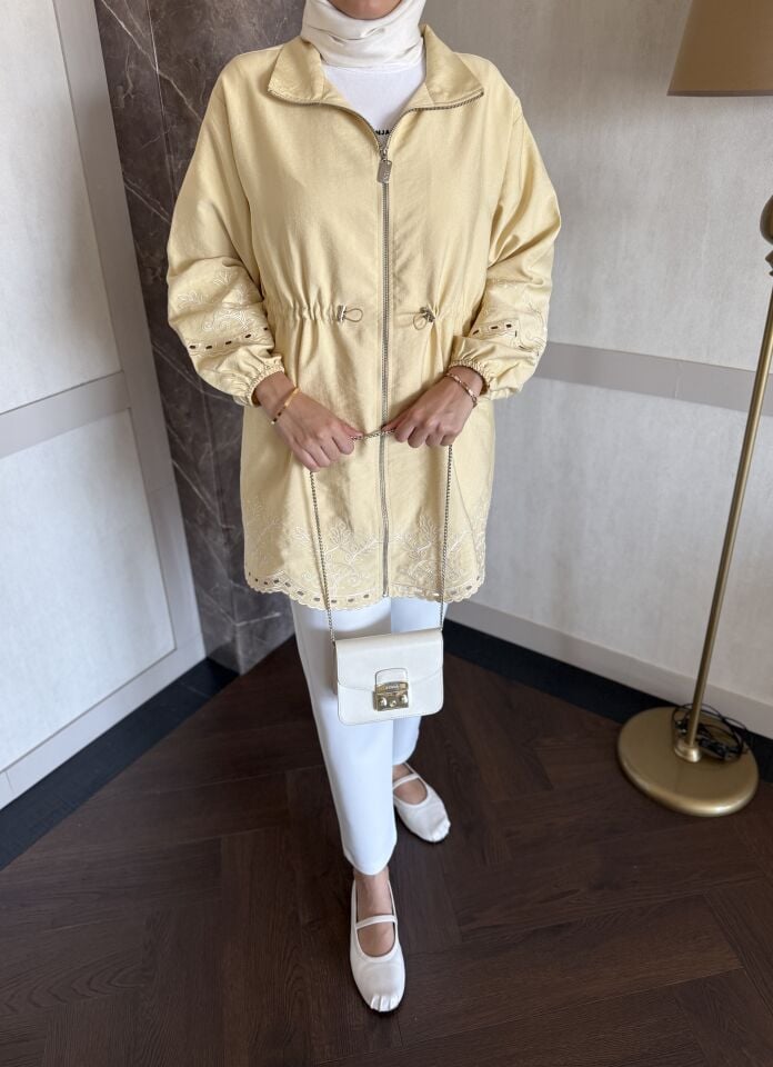 Nakış Detaylı Keten Ceket (Tereyağ Sarısı)