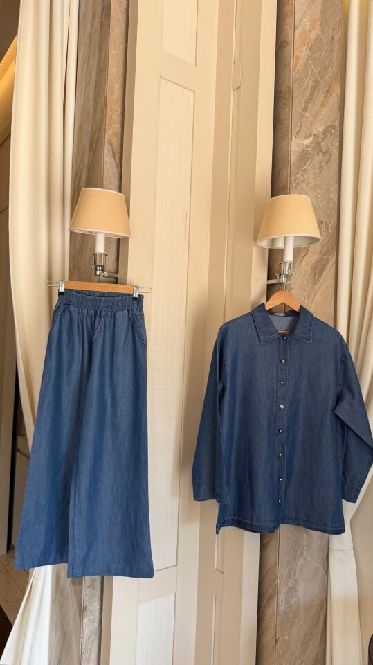 İnce Tensel Denim Takım (Mavi)