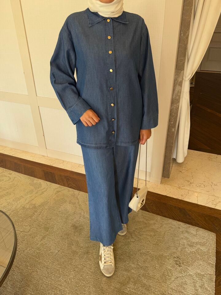 İnce Tensel Denim Takım (Mavi)
