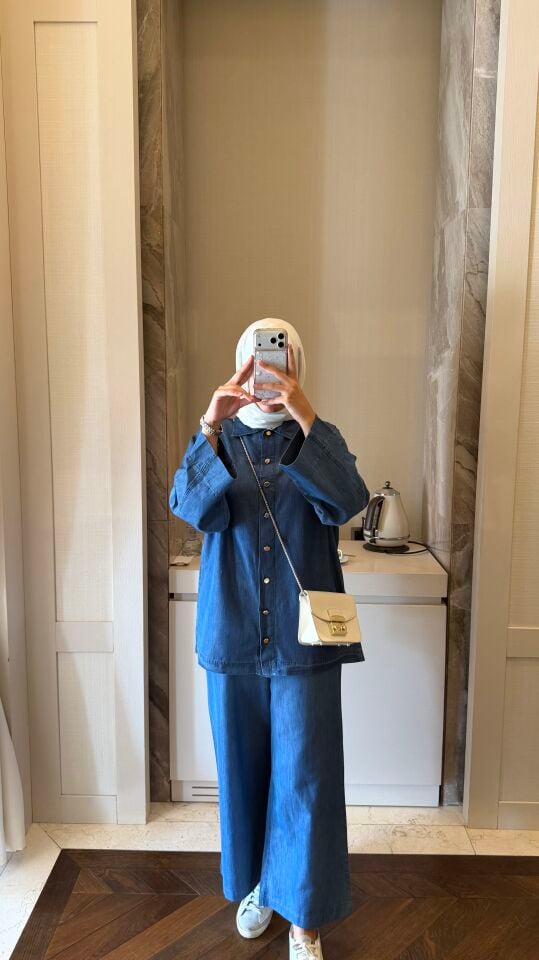 İnce Tensel Denim Takım (Mavi)