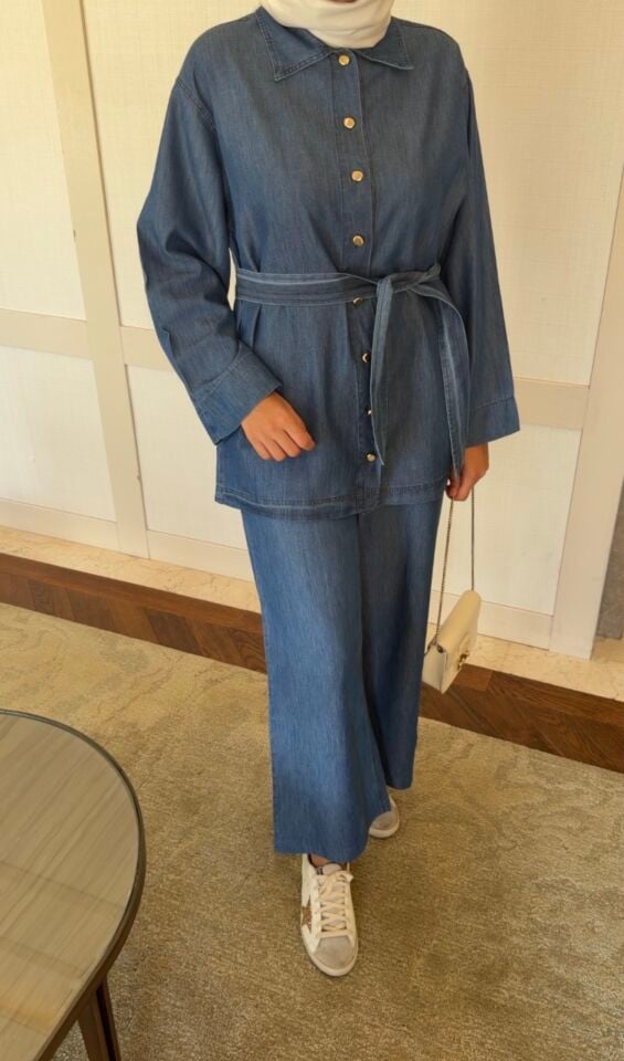 İnce Tensel Denim Takım (Mavi)