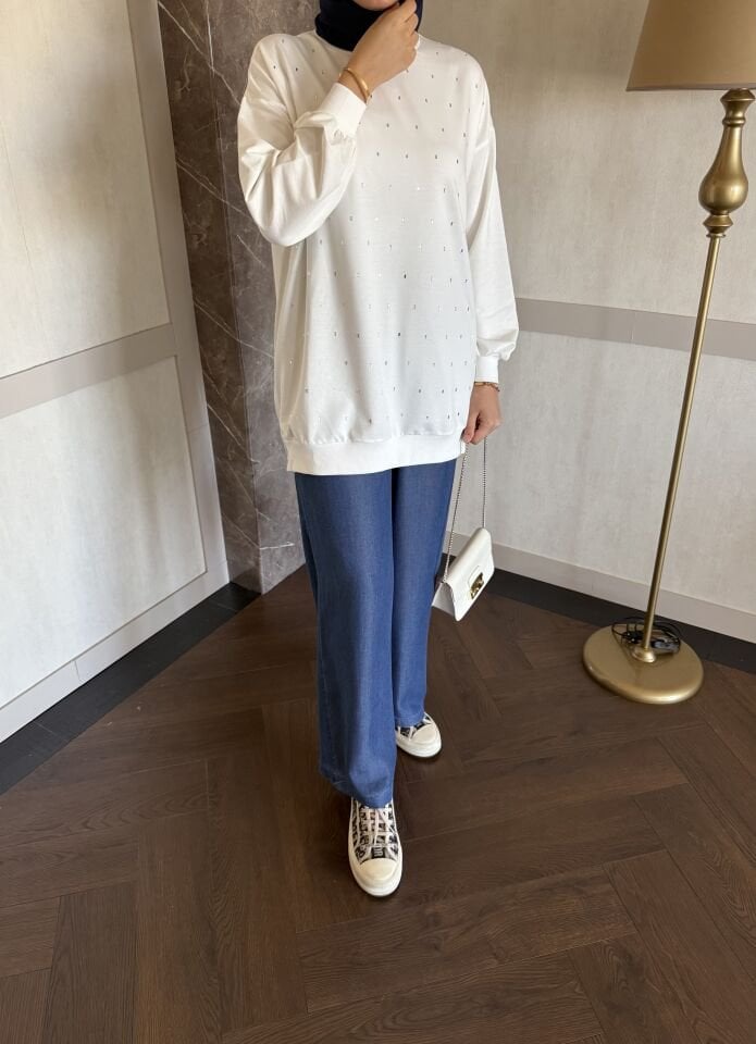 İnce Tensel Kot Bol Paça Pantolon