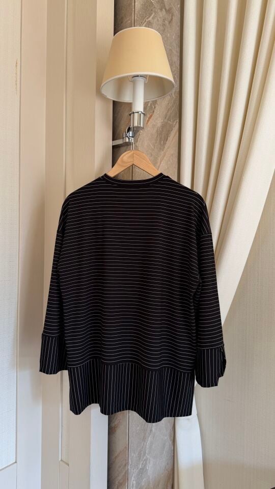 Relax Çizgili Modal Sweatshirt (Siyah)