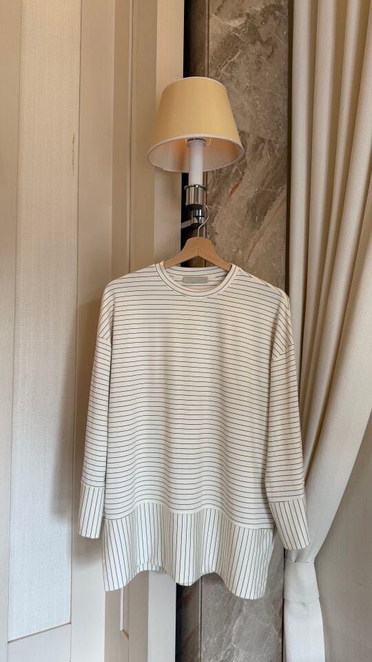 Relax Çizgili Modal Sweatshirt (Açık Renk)
