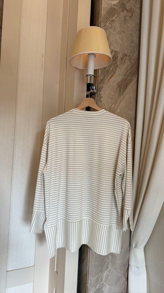 Relax Çizgili Modal Sweatshirt (Açık Renk)