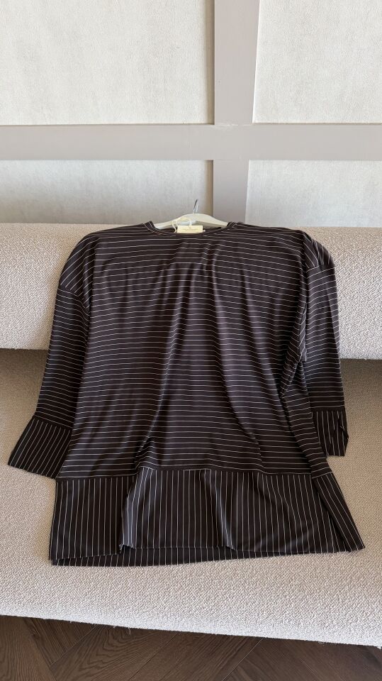 Relax Çizgili Modal Sweatshirt (Kahve)