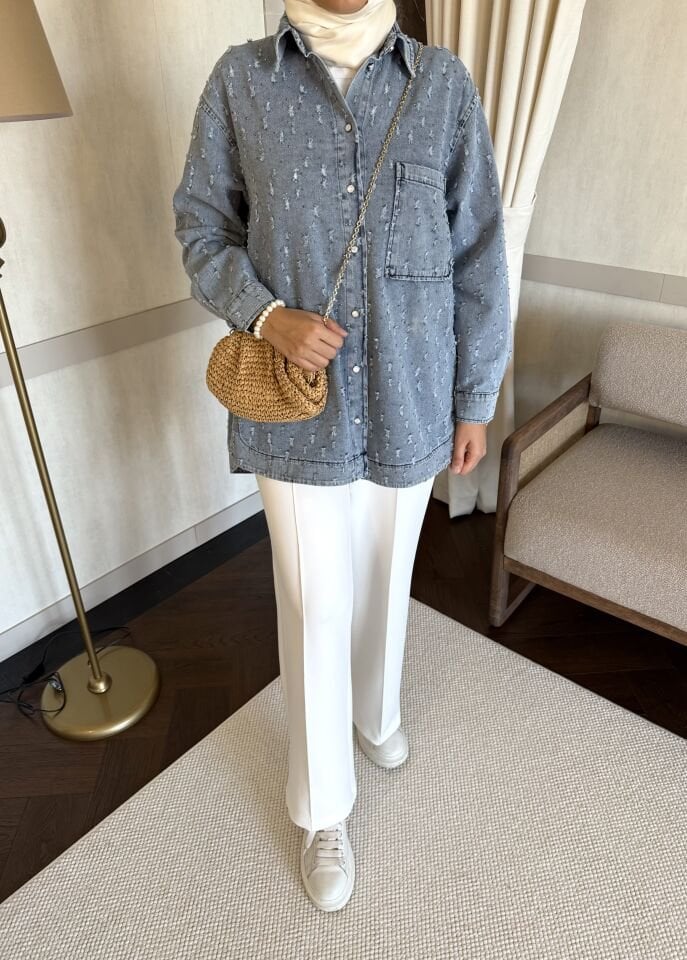 Neva İnce Kot Ceket (Açık Mavi)