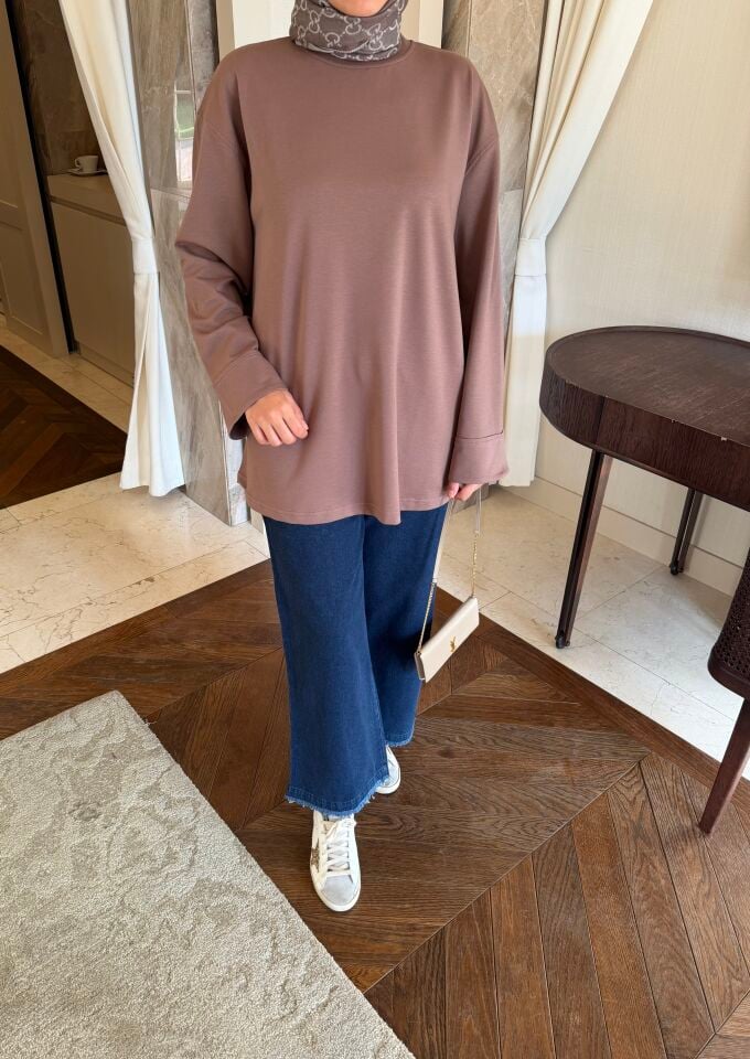 Dikiş Detaylı Basic Sweatshirt  (Toprak)