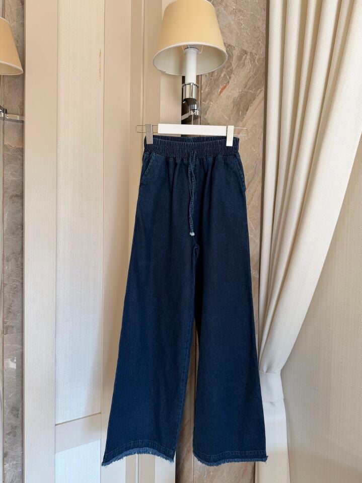 Saçak Detaylı Bol Paça Kot Pantolon