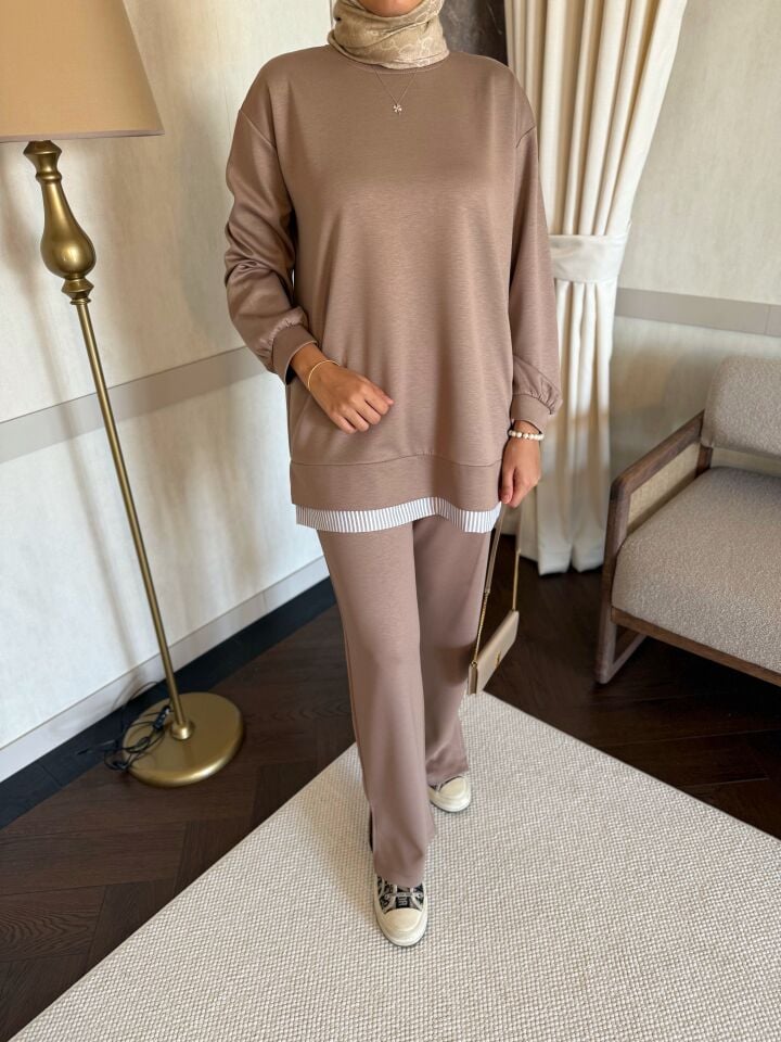 Gömlek Detaylı Modal Takım (Toprak Rengi)